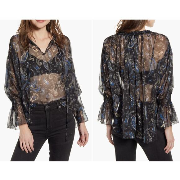 Zadig & Voltaire Top Talisa‎ Print Blouse In Noir Sheer Paisley Black Size Small - Picture 1 of 13